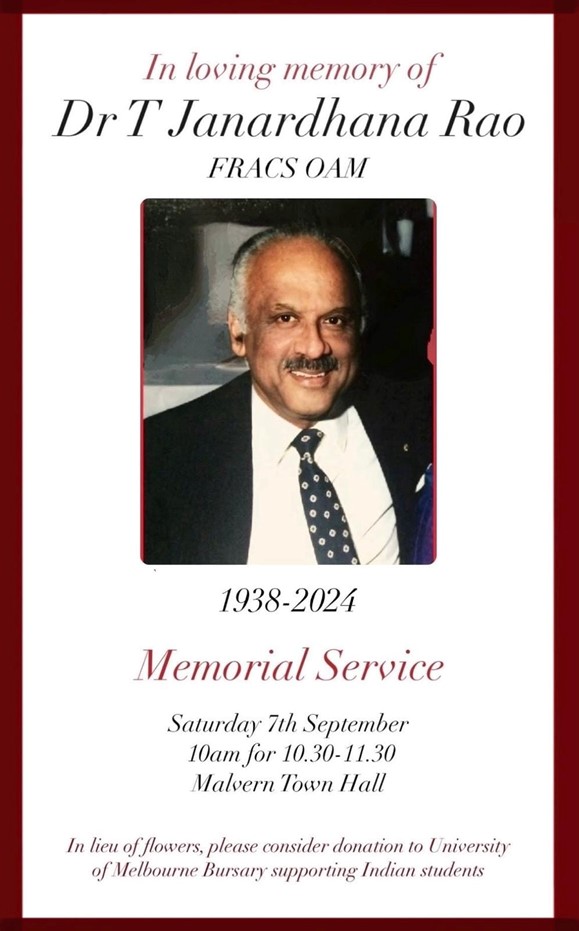 Reflecting on the life of T Janardhana Rao – a great India-Australian –&nbsp;1938-2024